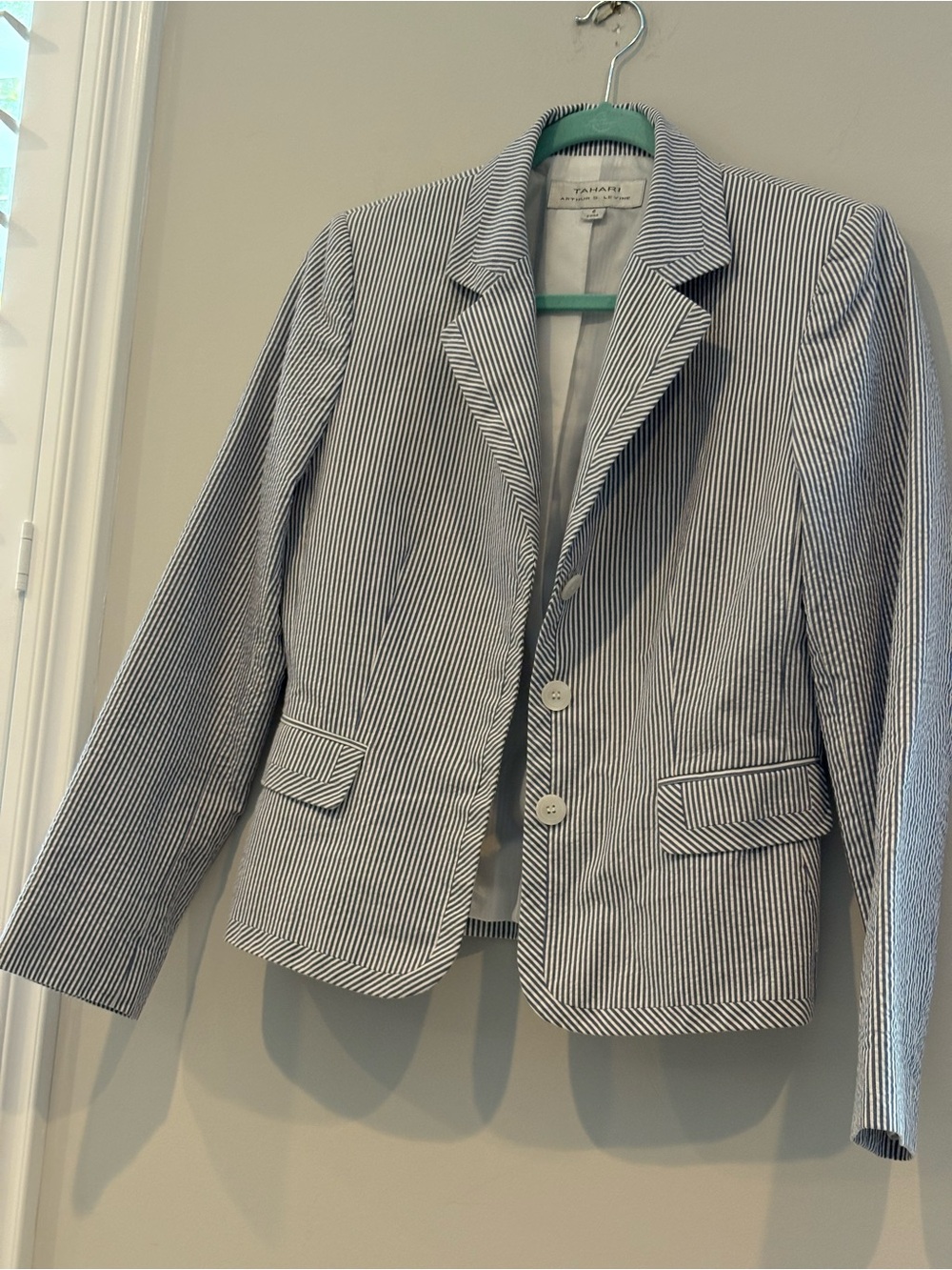 Tahari Navy and White Pinstripe Blazer
